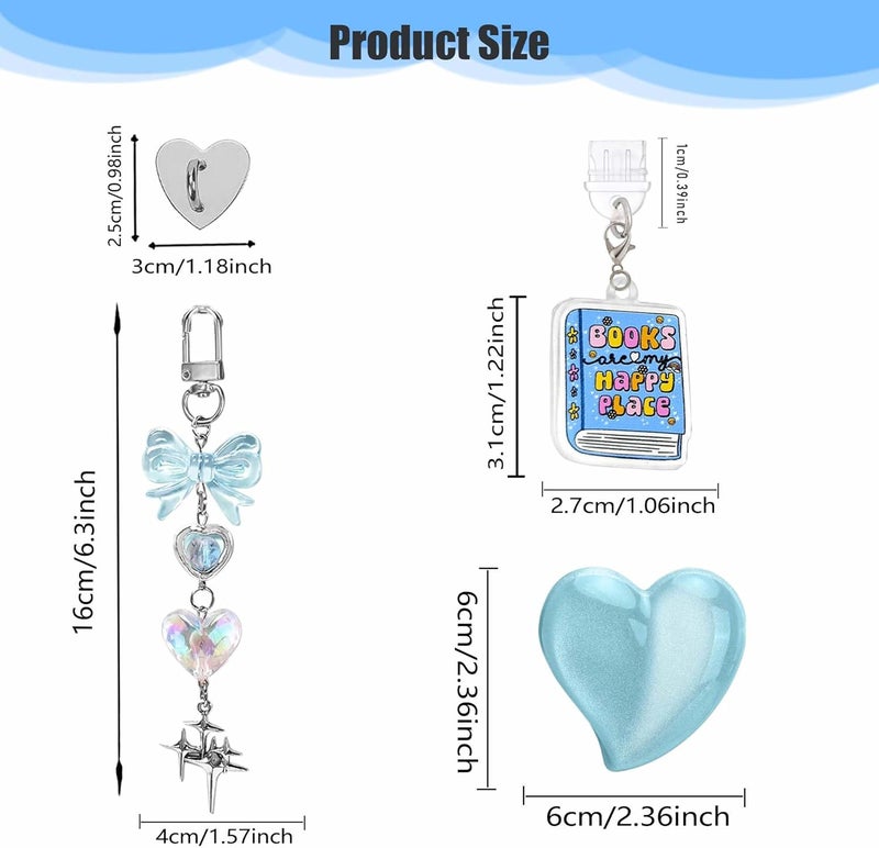 XPMBF 3 Pcs Cute Charms Set for Kindle Charms, Including Dust Plug Charm Type C/USB C, Heart Grip Holder, Bling for Kindle Accessories, Compatible for Kindle Paperwhite 11th 12th Generation (Blue) - Image 4